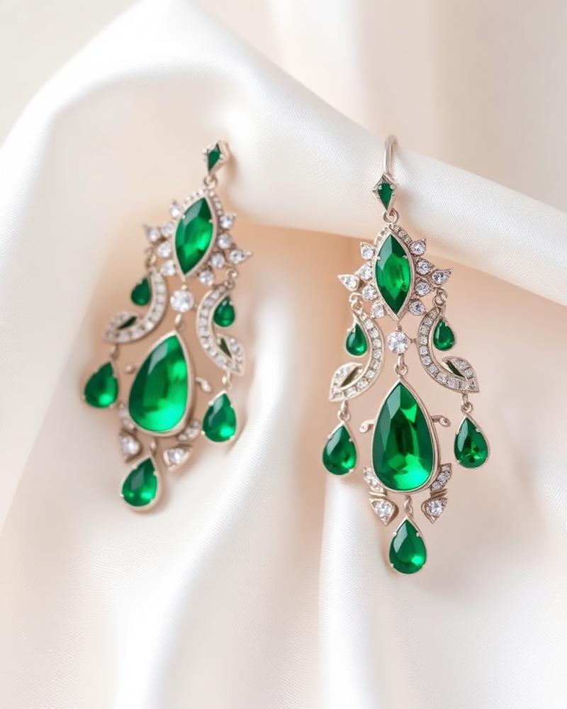 Verdure 18K White Gold Emerald Chandelier Earrings