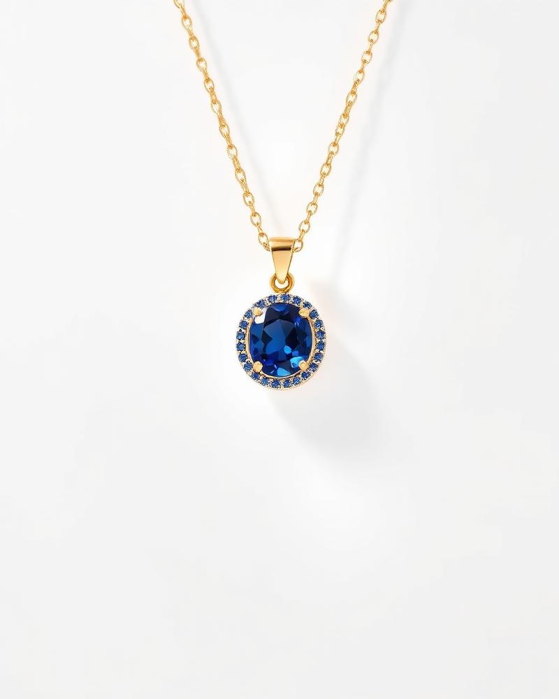 Azzura 18K Gold Sapphire Halo Necklace
