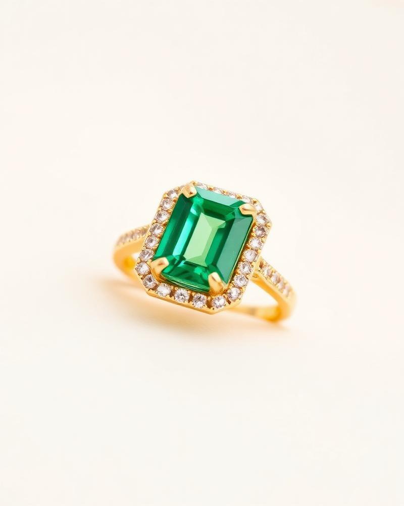 Verdaire 18K Gold Emerald Halo Ring