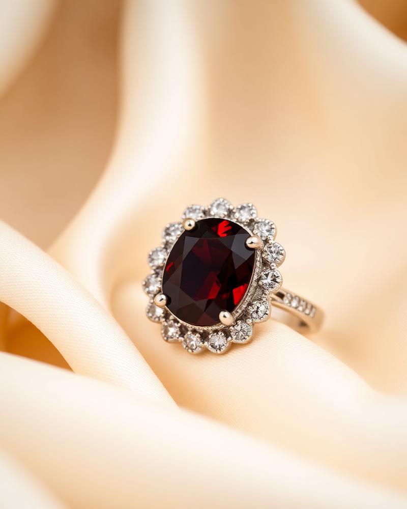 Ardent 18K White Gold Garnet & Diamond Ring
